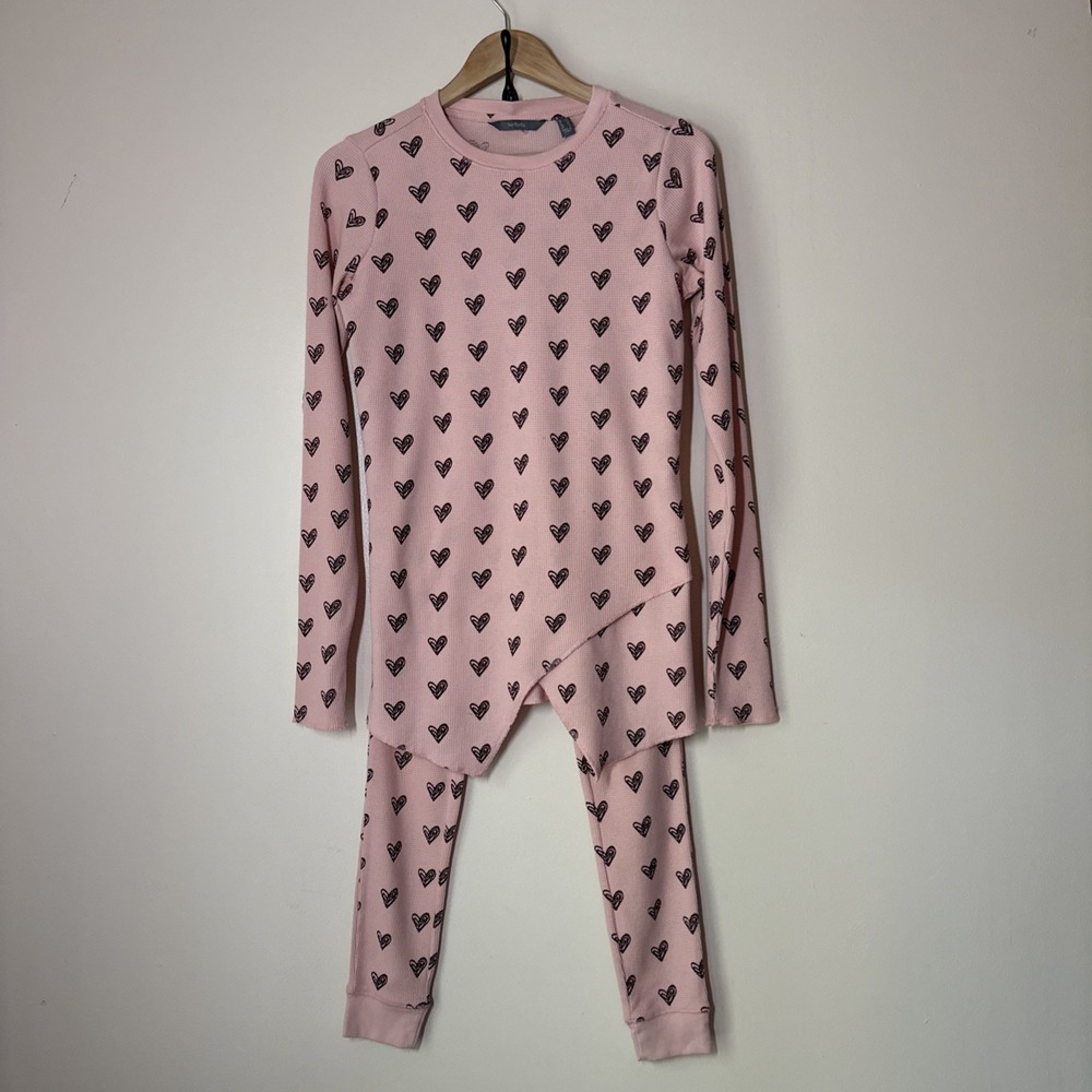 Anybody Pajamas Pjs Womens XXS Cozy Knit Pink Thermal Top &‎ Pants Set Hearts